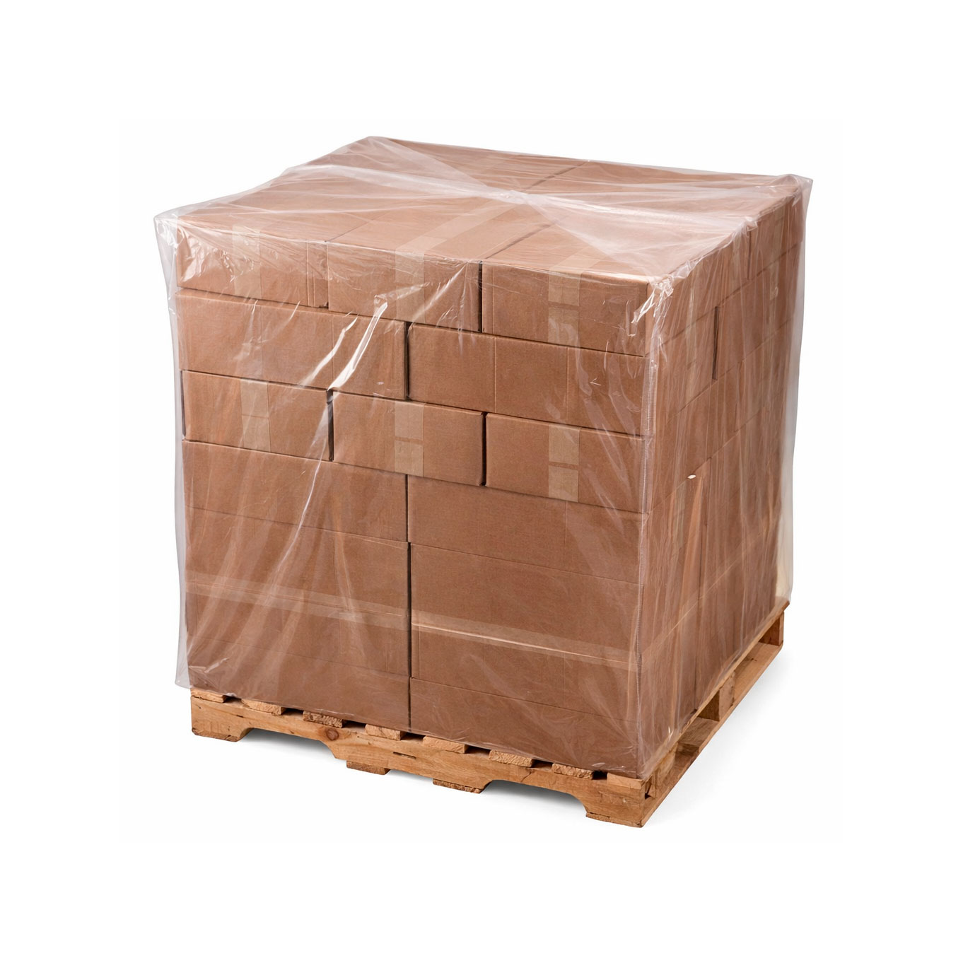 Funda cubrepalet de plástico que protege la mercancía del polvo, la humedad y la suciedad durante el almacenamiento y transporte.