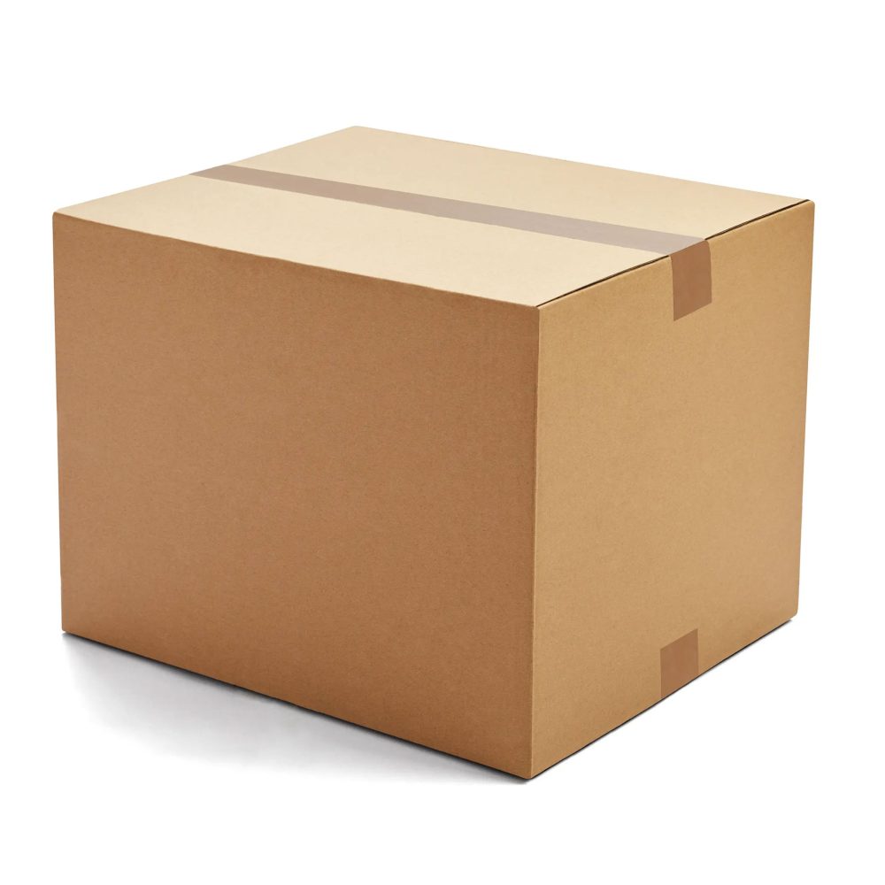 Caja de cartón ondulado para embalaje y transporte de productos.