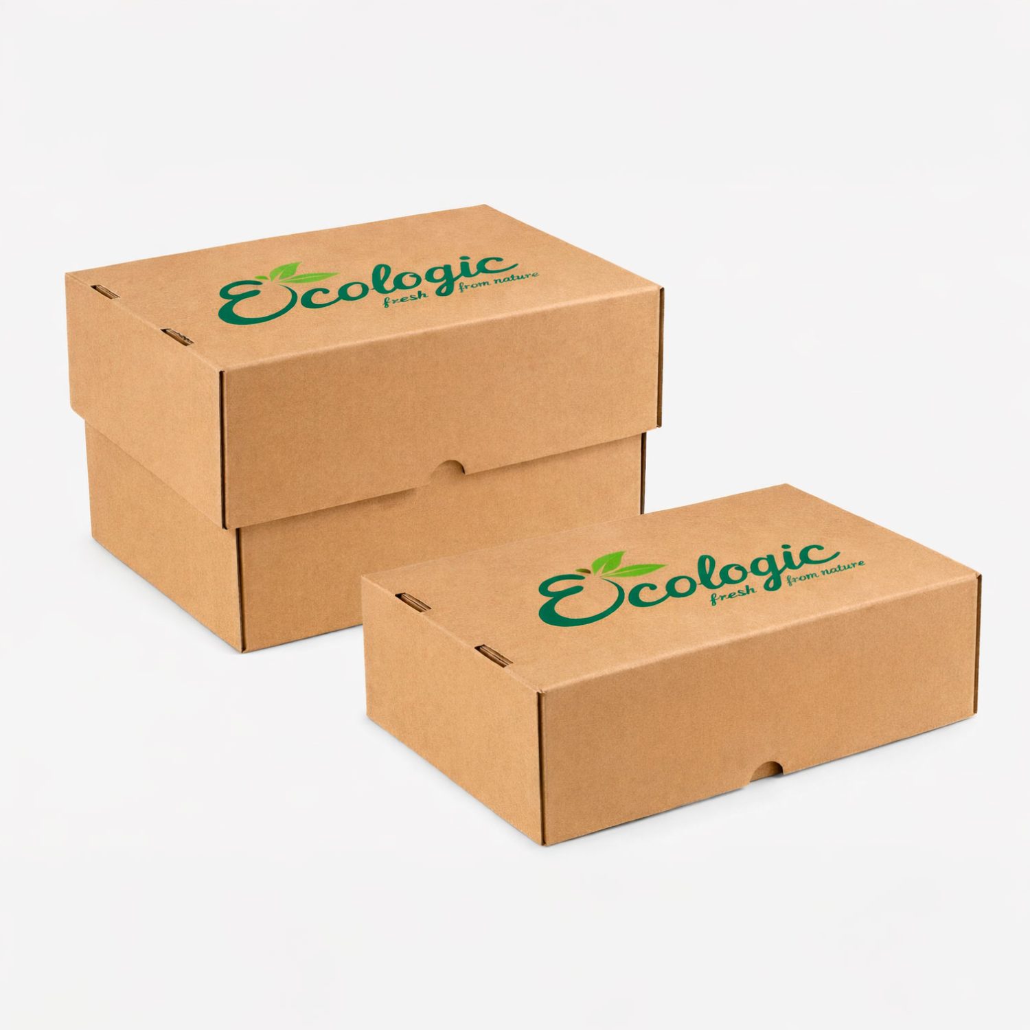 Caja de presentación en cartoncillo kraft con impresión personalizada, resistente y ecológica.