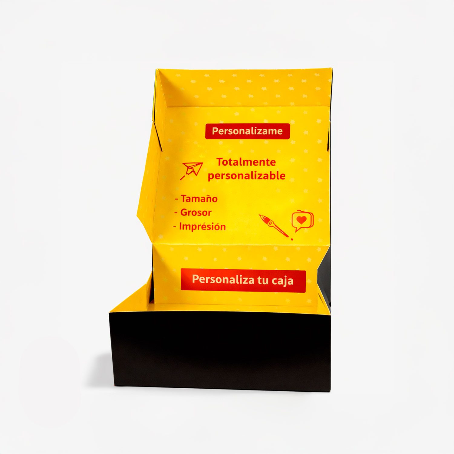 Caja de presentación en cartoncillo impreso, totalmente personalizable en tamaño, grosor y diseño.
