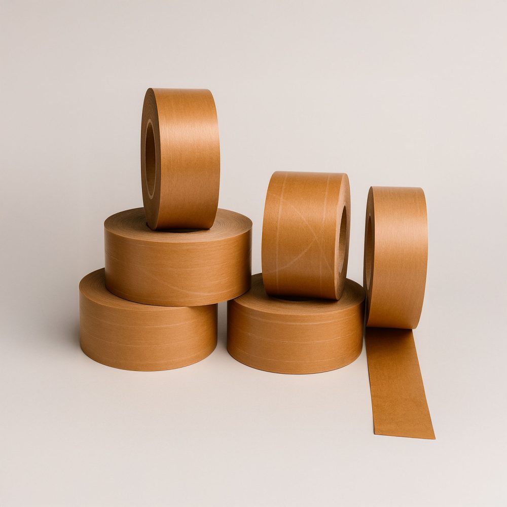 Rollos de kraft engomado para cierre seguro y sostenible de cajas de cartón.