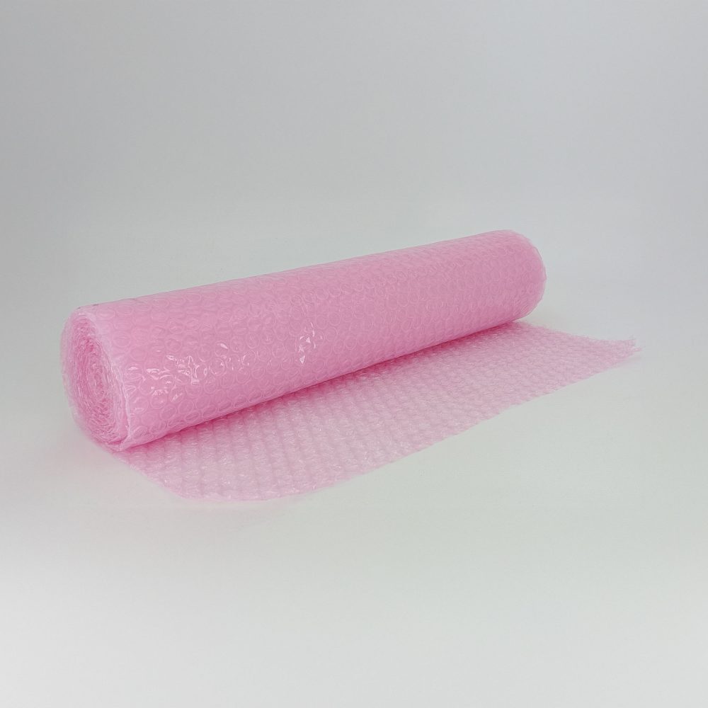 Mini Rollo de burbuja rosa con espuma Air-Foam para protección y amortiguación.